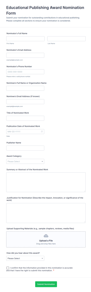 Educational Publishing Award Nomination Form Template