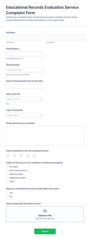 Educational Records Evaluation Service Complaint Form Template