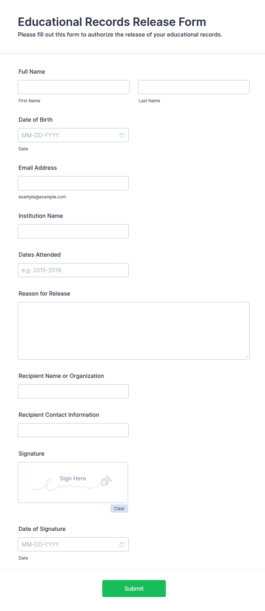 Educational Records Release Form Template | Jotform