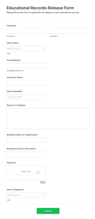 Educational Records Release Form Template