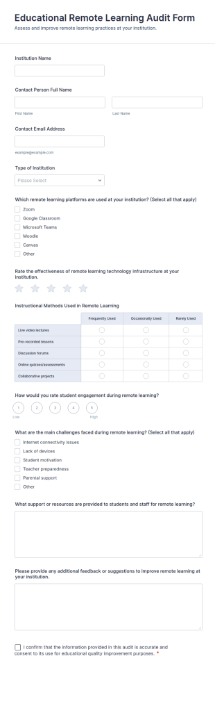Educational Remote Learning Audit Form Template