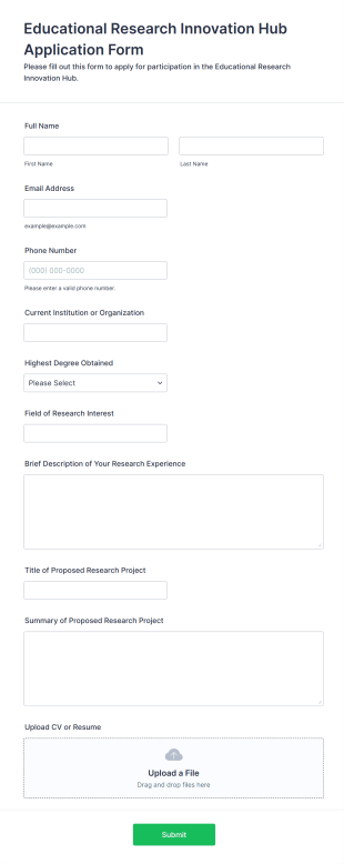 Educational Research Innovation Hub Application Form Template