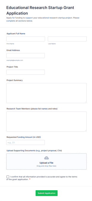 Educational Research Startup Grant Application Form Template