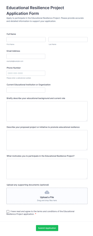 Educational Resilience Project Application Form Form Template