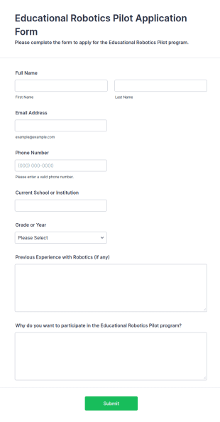Educational Robotics Pilot Application Form Template