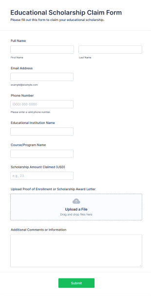 Educational Scholarship Claim Form Form Template