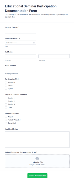 Educational Seminar Participation Documentation Form Template