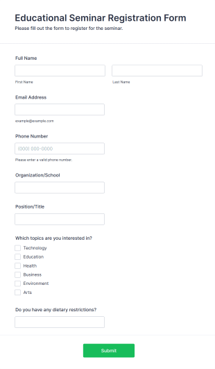 Educational Seminar Registration Form Form Template