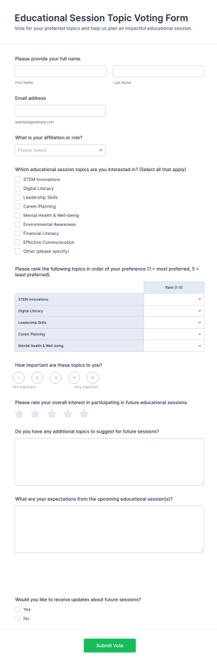 Educational Session Topic Voting Form Template