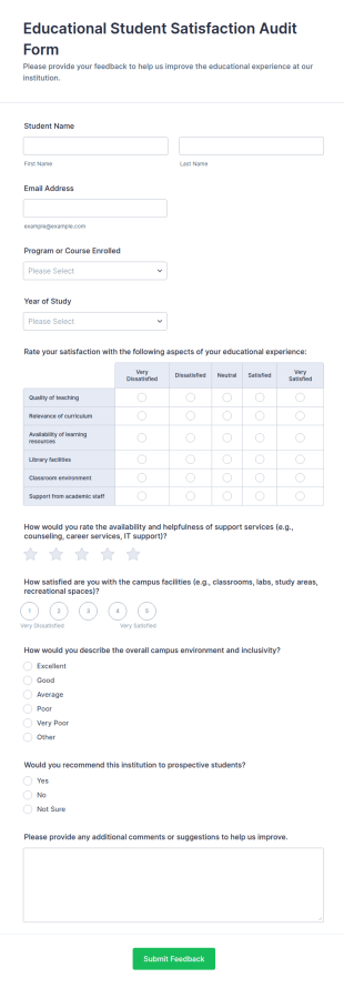 Educational Student Satisfaction Audit Form Template