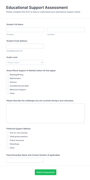 Educational Support Assessment Form Template