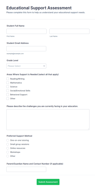 Educational Support Assessment Form Template