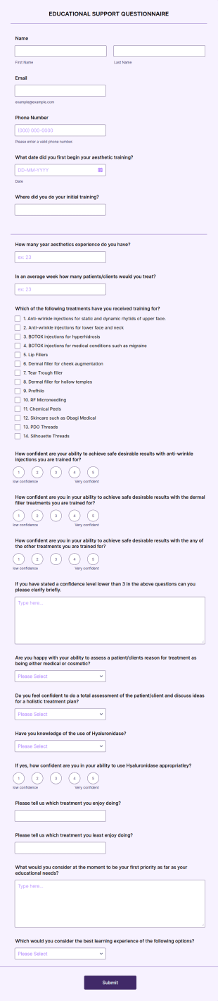 Educational Support Questionnaire Form Template