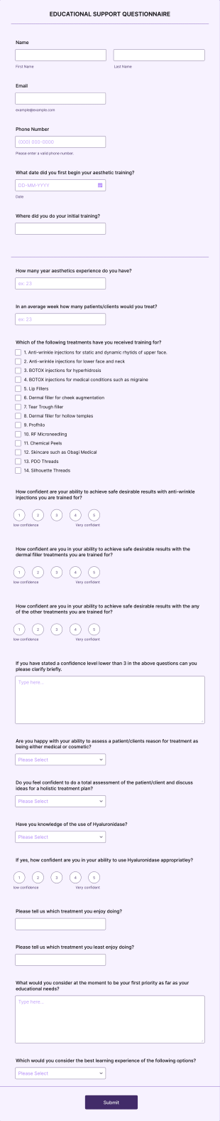 Educational Support Questionnaire Form Template
