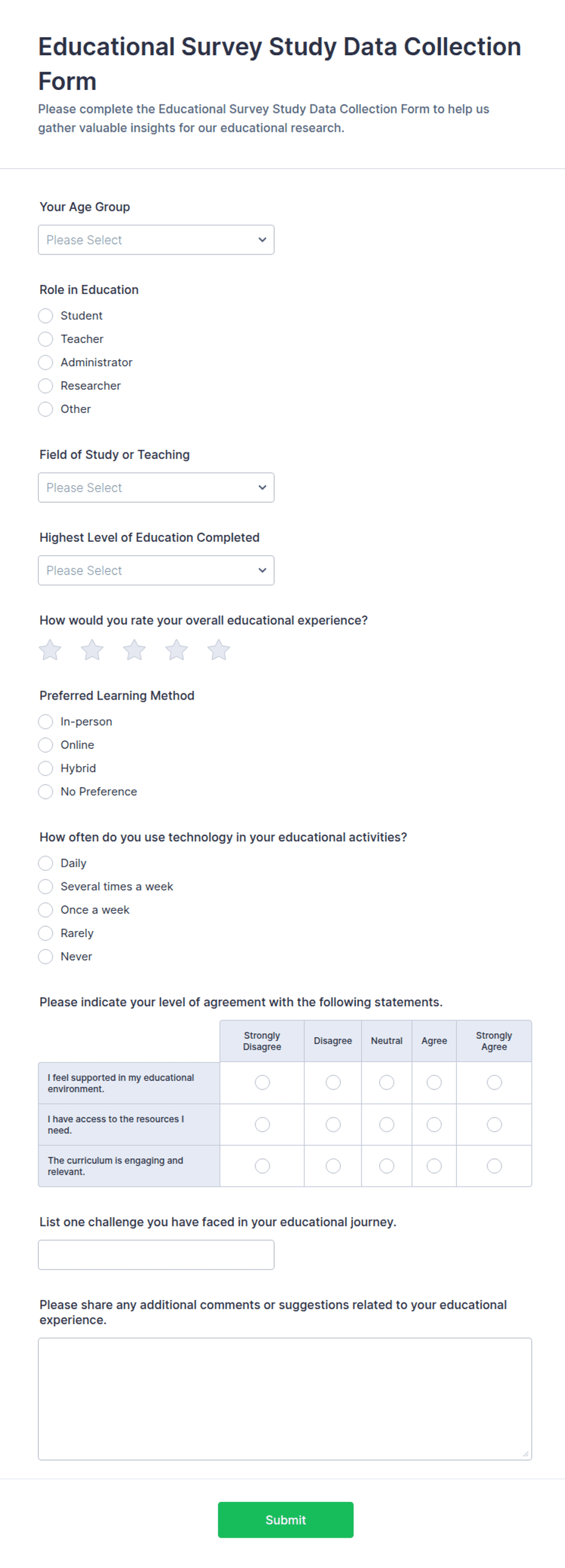 Educational Survey Study Data Collection Form Template | Jotform