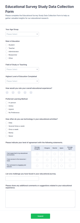 Educational Survey Study Data Collection Form Template