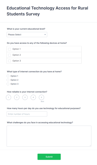 Educational Technology Access For Rural Students Survey Form Template