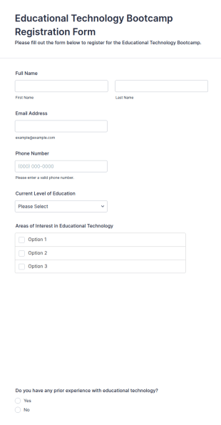Educational Technology Bootcamp Registration Form Template