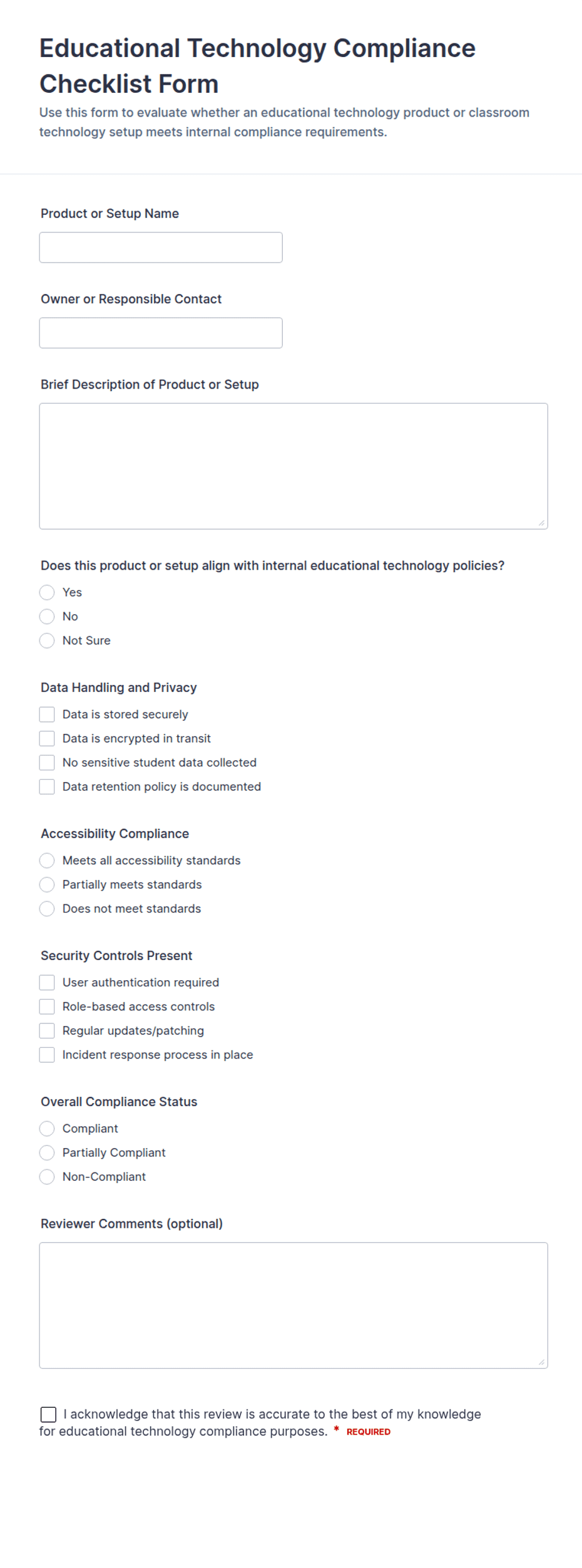 Educational Technology Compliance Checklist Form Template | Jotform