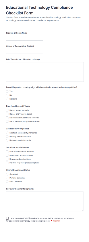 Educational Technology Compliance Checklist Form Template