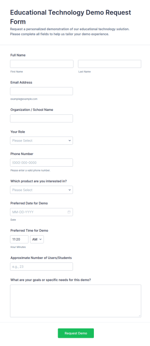 Educational Technology Demo Request Form Template