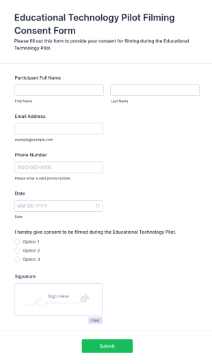 Educational Technology Pilot Filming Consent Form Template