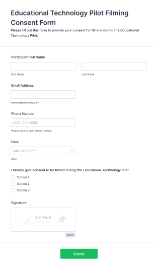 Educational Technology Pilot Filming Consent Form Template