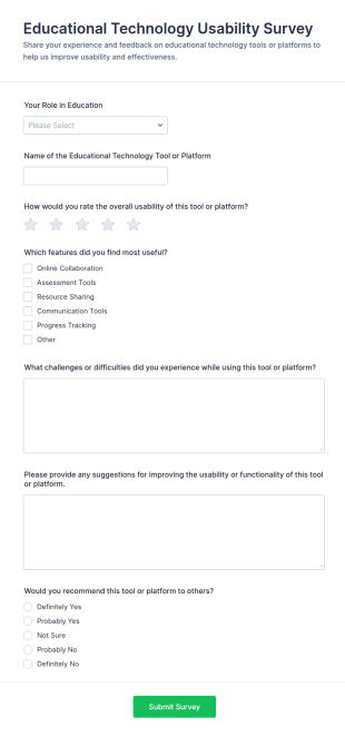 Educational Technology Usability Survey Form Template