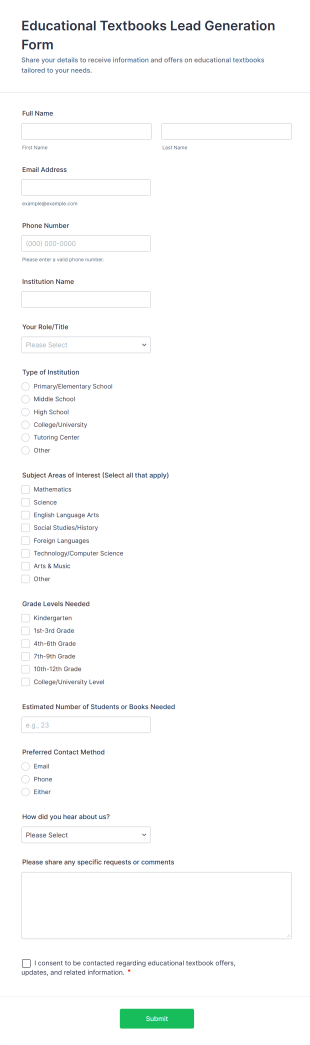 Educational Textbooks Lead Generation Form Template