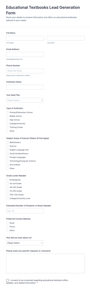 Educational Textbooks Lead Generation Form Template