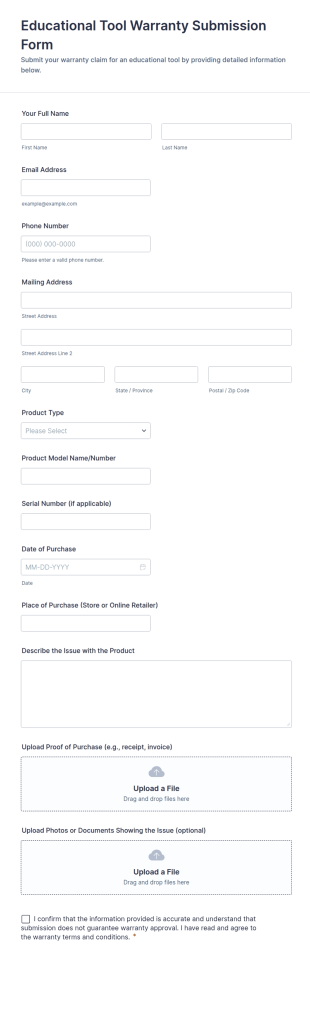 Educational Tool Warranty Submission Form Template