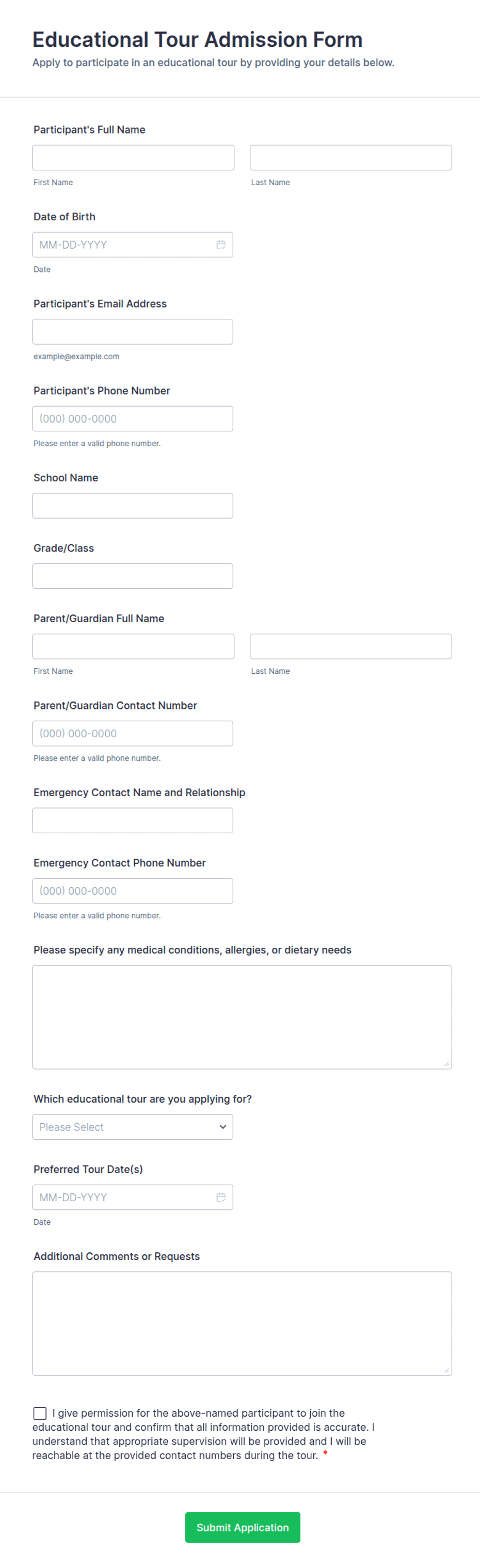 Educational Tour Admission Form Template | Jotform
