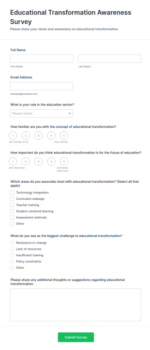 Educational Transformation Awareness Survey Form Template