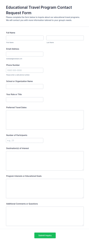 Educational Travel Program Contact Request Form Template