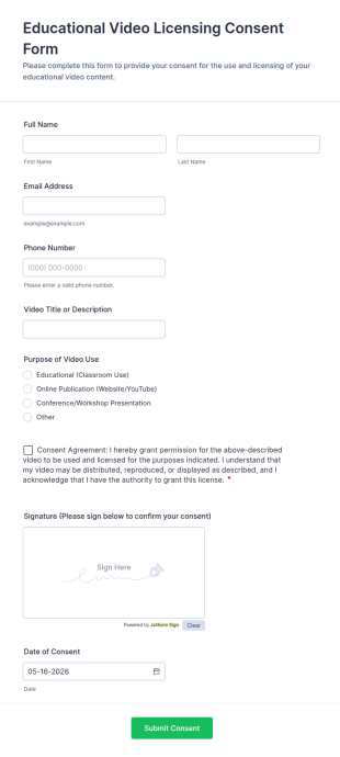 Educational Video Licensing Consent Form Template
