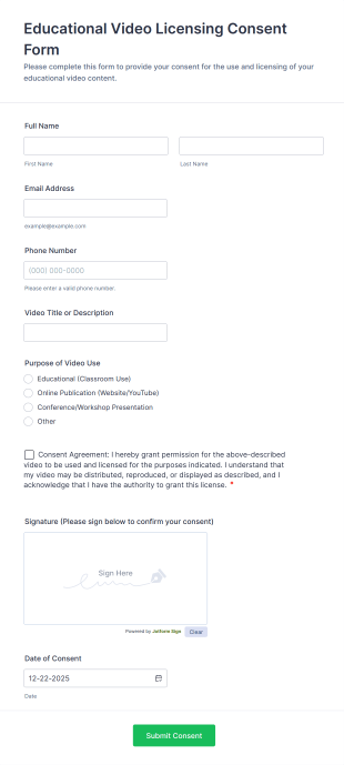 Educational Video Licensing Consent Form Template