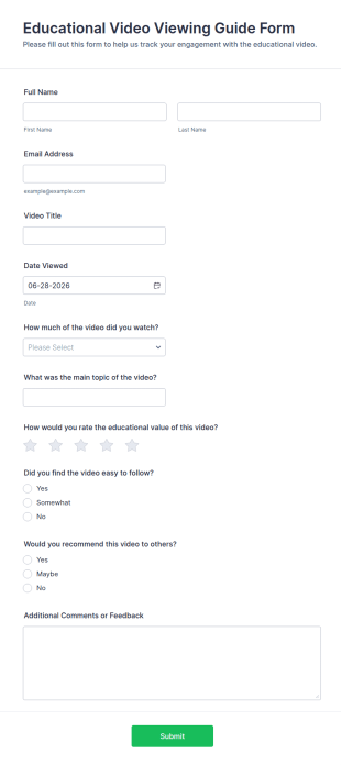 Educational Video Viewing Guide Form Template
