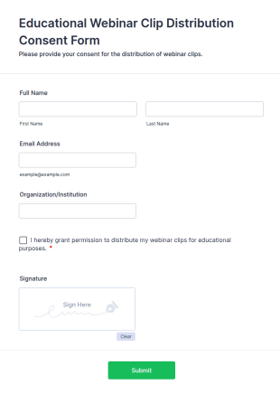 Educational Webinar Clip Distribution Consent Form Template