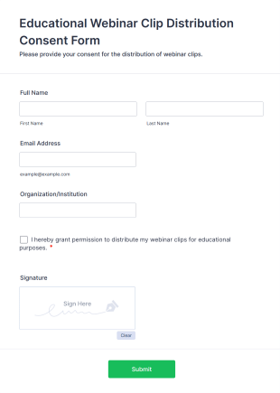 Educational Webinar Clip Distribution Consent Form Template