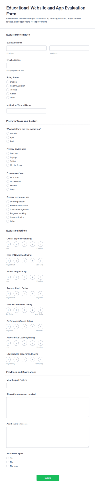Educational Website And App Evaluation Form Template