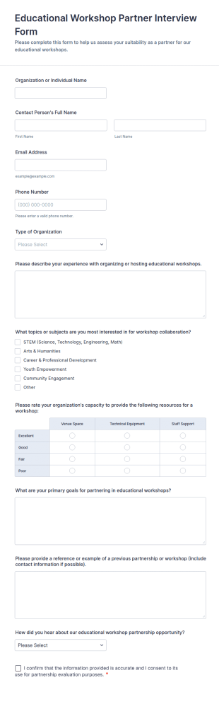 Educational Workshop Partner Interview Form Template