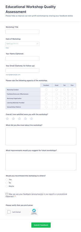 Educational Workshop Quality Assessment Form Template