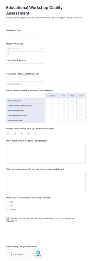 Educational Workshop Quality Assessment Form Template