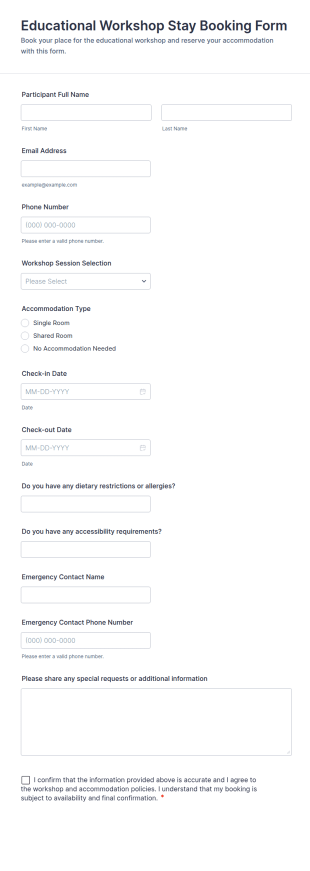 Educational Workshop Stay Booking Form Template