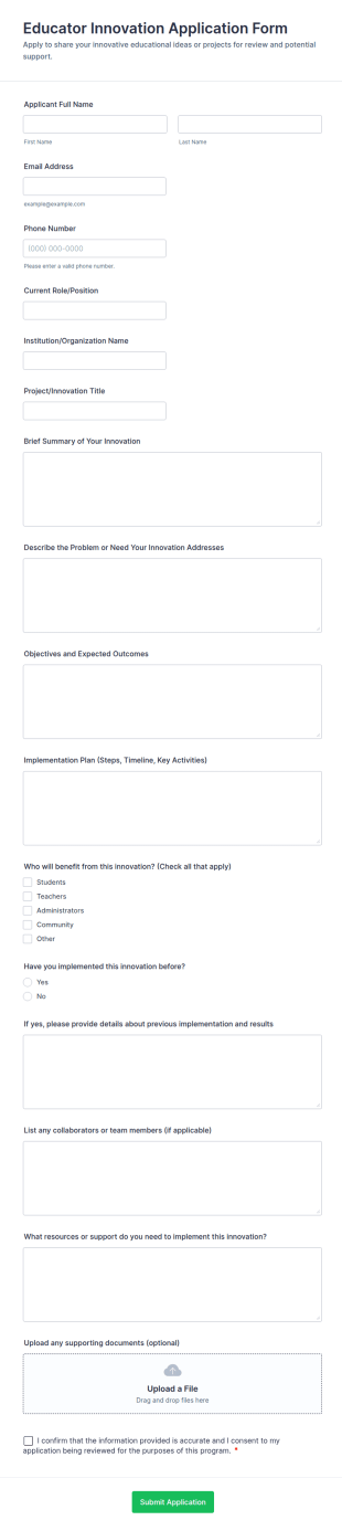 Educator Innovation Application Form Template