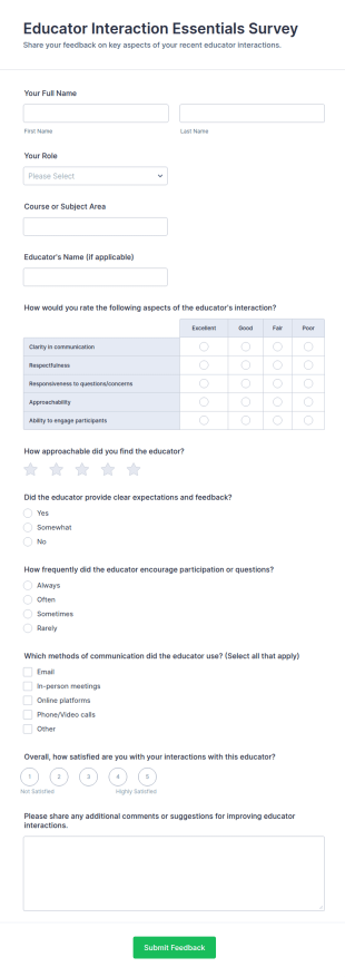Educator Interaction Essentials Survey Form Template