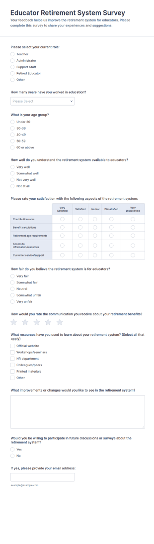 Educator Retirement System Survey Form Template