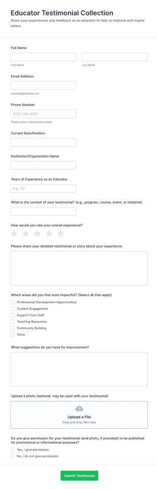 Educator Testimonial Collection Form Template