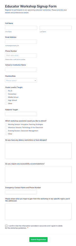 Educator Workshop Signup Form Template