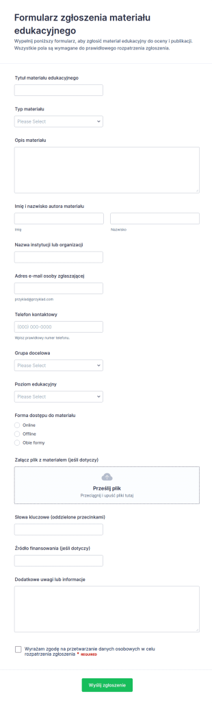 Edukacyjny Formularz Zgłoszenia Zasobów